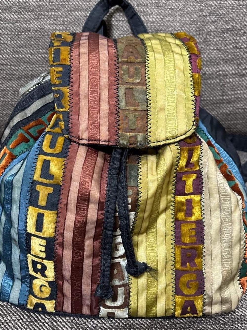 RARE Jean Paul Gaultier Multicolor Velvet Lettering Mini Backpack